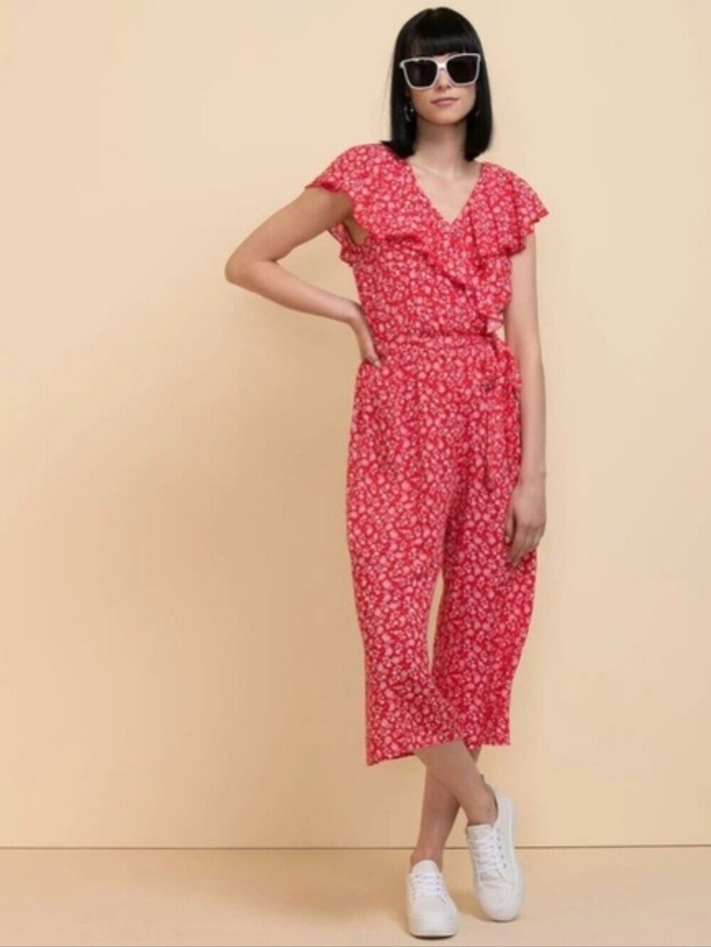 Luxology Red and White Floral Jumpsuit